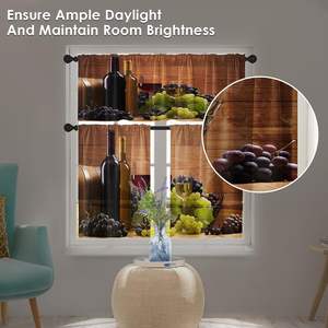 Rideaux de cuisine pour fenêtre, ensemble cantonnière et rideau court, motif vin rouge, raisins et verres, style vintage, <span class=keywords><strong>à</strong></span> passe-tringle, pour café - Product Image 5