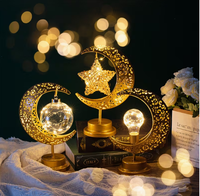 Lampe Orbe Étoile Lune en Fer, Alimentée par Piles, Lumière Blanche Chaude, pour Table, Décoration Intérieure, Chambre, Fête, Aïd Moubarak, Ramadan, Musulman, Festival