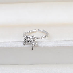 Bague en argent S925, ouverture en forme de feuille de beignets frits, réglable, avec incrustation de 8 à 9 perles, accessoires 1794 - Product Image 2