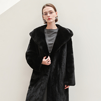 Manteau en fourrure de vison véritable pour femme, long, noir, avec capuche, chaud et élégant pour l'hiver