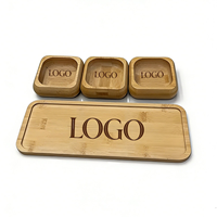 Ensemble de bols de service carrés en bambou naturel à 3 sections avec plateau, vaisselle multi-usages pour aliments, collations, trempettes et apéritifs