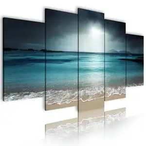 Conjunto de pintura de paisaje marino, cuadro impreso sobre lienzo, arte de pared, 5 paneles