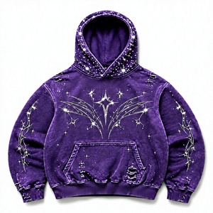 Sweat-shirt à capuche noir personnalisé avec strass, unisexe, coupe oversize, style streetwear, en molleton bouclette 100% coton respirant - Product Image 6