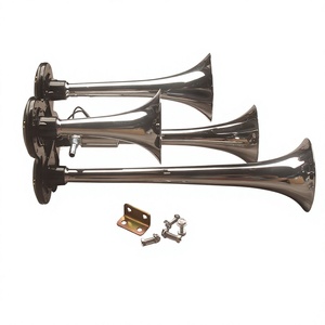 Klaxon de voiture 12V 24V universel à quatre tuyaux chromé, contrôlé électriquement, super puissant, couleur argent - Product Image 4