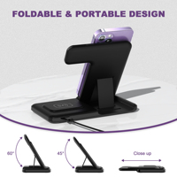 Chargeur sans fil multifonction 3 en 1 avec charge rapide 15W, support magnétique pliable pour iPhone et appareils intelligents