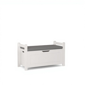 Armadio Grande in Legno di Gomma Bianco con Contenitore per Giocattoli, Panca con Cuscino, Coperchio Ribaltabile, Cerniera di Sicurezza, Organizzatore per Cameretta, Prodotto in Cina - Product Image 1