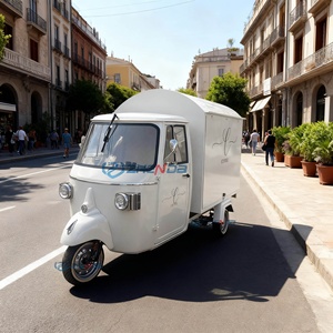Camion de vente ambulante électrique blanc à trois roues pour glaces, café et repas en plein air, remorque en acier inoxydable - Product Image 1