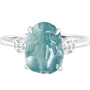 S925 <b>silver</b> <b>set</b> with natural A-grade jadeite blue water fox-shaped ice-grade jadeite leather <b>ring</b> for fashion, adjustable design - Product Image 5