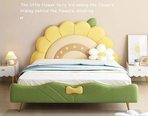 Comfortable Modern Full Size Yellow Sunflower Kids Daybed Solid Wood <b>Frame</b> Cotton Upholstery Cartoon Design Bedroom Girls - Product Image 3