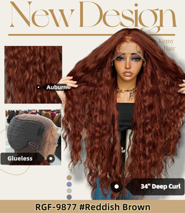 KEMY HAIR New Auburn 34" Synthetic <strong>Wigs</strong> HD Lace Front Deep Curl <strong>Braided</strong> Heat Resistant Fiber Blend Synthetic <strong>Wig</strong> for Black Women - Product Image 5