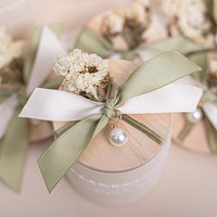 Boîte à bonbons ronde en bois recyclable en gros pour mariage, cadeaux de mariage pour invités, Guangdong