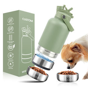 Bộ bát ăn di động cho thú cưng 3 trong <span class=keywords><strong>1</strong></span> kiểu dáng 32oz, có logo tùy chỉnh, bình nước cho chó ngoài trời bằng thép không gỉ 1000ml kèm 2 bát - Product Image 1