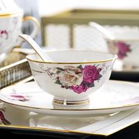 Rosen-Blumenmuster Goldrand Keramik-Geschirrsets Mikrowellen- und Ofenfeste Porzellangeschirr für Zuhause Küche Esszimmer