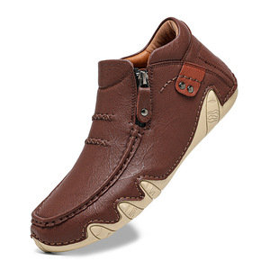 Botas de tobillo informales sin cordones para hombre, antideslizantes, con suela acolchada flexible, zapatos retro para caminar, ideales para pasear por la ciudad - Product Image 5