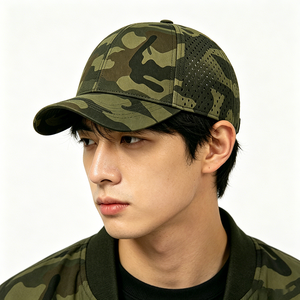 Woodland <b>Camo</b> Laser Perforated Mesh Canvas Baseball <b>Cap</b> Quick Dry Lightweight 6 Panel Curved Brim Custom Logo Embroidery Outdoor - Product Image 1
