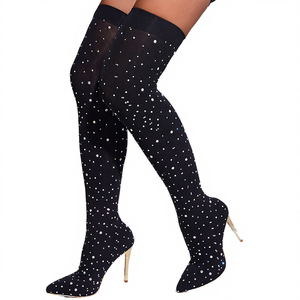 Fashionable Elegant Stylish Rhinestone Over-the-Knee Zip Rubber Outsole Pointed-toe Thin-heeled Women's High heeled <b>boots</b> - Product Image 4