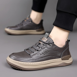 Men's Genuine <b>Leather</b> Walking Shoes Round Toe Breathable Mesh Lining Rubber Outsole Low Heel Fashion Casual <b>Sneakers</b> - Product Image 2