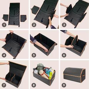 KUYUE Multifunctional New Car Foldable Trunk <strong>Storage</strong> Box Leather <strong>Collapsible</strong> Auto Organizer with Lid for Travel <strong>Storage</strong> Black - Product Image 6