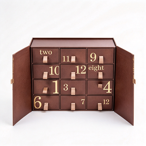 Caja de Calendario de Adviento Personalizada con 12 Cajones, Cartón Rígido, Estampado en Lámina Dorada, Tiradores para Regalos de Belleza - Product Image 1