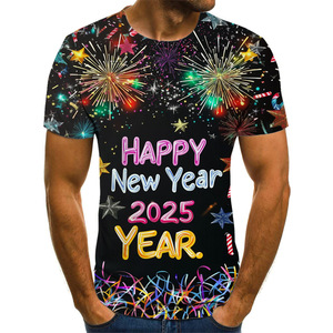 2025 New Year 3D Printed Men's T-<b>Shirt</b> Loose Fit Short Sleeve Sublimation Print <b>Polyester</b> Knitted Casual Wear - Product Image 2