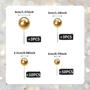 66 décorations de gâteau en forme de boule dorées, 4 tailles, pour la décoration de pâtisserie DIY, toppers pour cupcakes et anniversaires de mariage - Product Image 3