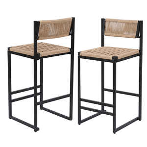 <b>Kitchen</b> Bar Stools Set Of 2 <b>Paper</b> Rope Weave Counter Height Black And Honey - Product Image 4
