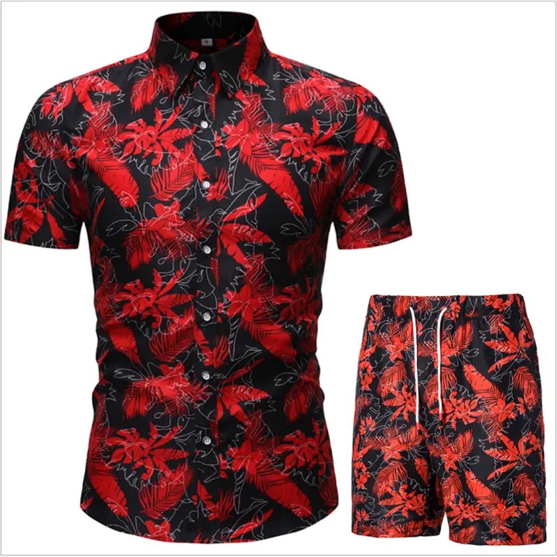 Summer Hawaiian Tracksuit Men Casual Fashion Floral Print Shirts Shorts Set Men's 2 Pieces Set Beach Suits Male Clothing