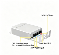 Extensor PoE de Pared de 90W para Cámaras CCTV y AP, 5 Puertos Cat6 RJ45, Extensor PoE Gigabit Impermeable 1 Entrada 4 Salidas, Venta Caliente de Fábrica