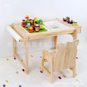 Ensemble table et chaises en bois massif pour enfants avec plateau de construction pour l'apprentissage précoce et les jeux - Product Image 4