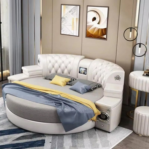 <span class=keywords><strong>Lit</strong></span> électrique multifonction moderne de luxe avec cadre en bois de chêne, revêtement en cuir microfibre, tiroirs de rangement, massage, taille <span class=keywords><strong>double</strong></span> - Product Image 4