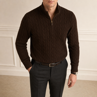 Pull tricoté à col roulé et demi-zip pour homme, pull personnalisé à rayures avec fermeture éclair, pull en maille tricotée unie et chaude pour homme