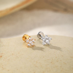 Нержавеющая сталь с внутренней резьбой цветок крест Labret шпильки для губ пирсинг хряща уха шпильки для пирсинга украшения для тела с фианитами - Product Image 4