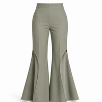 Pantalon évasé taille haute CURVE SPLIT pour femme. Panneau contrastant ton sur ton, ourlet brut, pli avant prononcé.