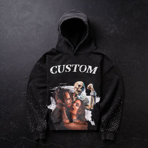 Sweat à capuche personnalisé Rhinestone 450gsm 100 coton Boxy Fit Washed Streetwear Hoodie Impression numérique pour hommes Fabricant - Product Image 1