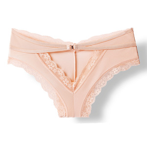 Bragas de encaje de tiro bajo sin costuras de talla grande para mujer, Tanga hueco, ropa interior transpirable con patrón sólido de seda helada, Bragas para mujer - Product Image 1