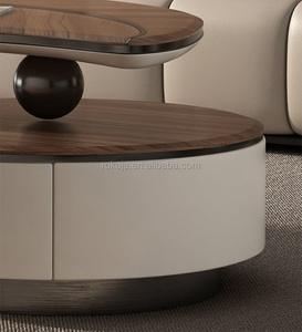 Tavolino da Caffè con Design a <span class=keywords><strong>Foglia</strong></span>, Base in Metallo Dorato e Piano in Legno Massello, <span class=keywords><strong>Tavolo</strong></span> da Tè in Stile Moderno con Cassetto - Product Image 3