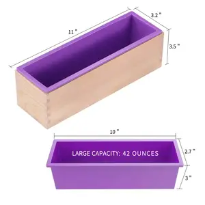 Harga terbaik DIY persegi panjang silikon membuat sabun buatan tangan cetakan sabun silikon cetakan dengan kotak kayu