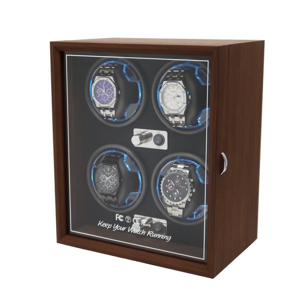 Watch Case High Quality Walnut Woodgrain Automatic Wooden Watch Winder Box 4 Slots for Display & Storage