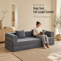 Canapé modulaire compressé à assise profonde et longue, tissage texturé pour salon