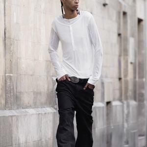 T-shirt à manches longues pour homme, décontracté, à col double couche, coupe ajustée, très élastique, confortable et doux, style basique, vente en gros - Product Image 6