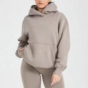 เสื้อฮู้ดโอเวอร์ไซส์ผ้าฟลีซสีพื้นลำลองสำหรับผู้หญิง ฤดูใบไม้ร่วง/ฤดูหนาว แขนยาว มีฮู้ด พิมพ์ลายตัวอักษร - Product Image 3