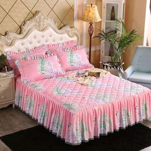 Double Layer Floral Printed <b>Bed</b> Skirt Set 100% Polyester 100TC Washable Home Bedding - Product Image 6