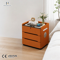 Table de chevet intelligente à 3 tiroirs avec chargeur sans fil, haut-parleur Bluetooth, verrouillage par empreinte digitale, meubles de chambre à coucher