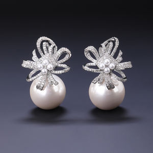 Trendy moda kübik zirkon inci damla küpe düğün gelin takı kadınlar için kızlar için balo - Product Image 4