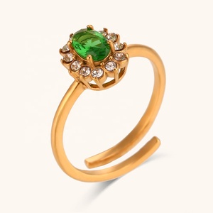 Dingran 2024 новые модные ювелирные изделия из нержавеющей стали Регулируемые кольца ювелирные изделия Позолоченные Красочные цветы циркон кольцо - Product Image 4