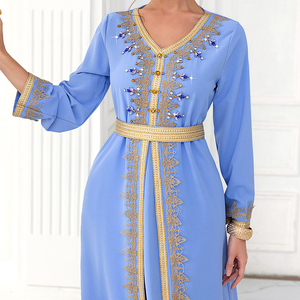 Ropa islámica <span class=keywords><strong>boda</strong></span> Eid Ramadan Abaya para mujer encaje Floral étnico <span class=keywords><strong>marroquí</strong></span> vestido musulmán Dubai atuendo - Product Image 6