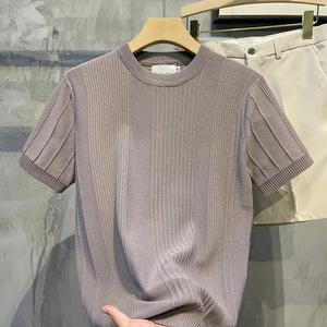 Camiseta de Manga Corta para Hombre, Blanca, de Punto, Holgada, Informal, Ligera, de Seda Helada, Sólida, la Más Vendida del Verano - Product Image 3