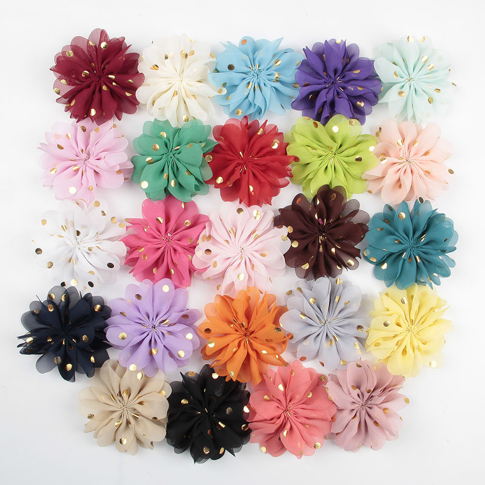 8 см плоский Золотой горошек цветы красочный шифон шелк сделай сам цветок для волос без зажима