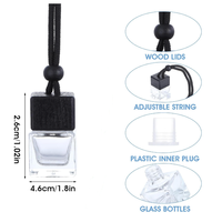 Flacon diffuseur de parfum pour voiture, vide, carré, en verre transparent, rechargeable, 8 ml, avec bouchon à vis en bois noir et logo personnalisé sérigraphié