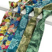 Cravate en coton à motif floral de chrysanthème vert et pivoine, logo personnalisé, fabricant de cravates pour hommes